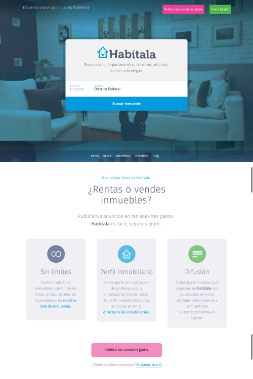 Habítala is a web application to publish real estate in an easy way with an attractive design, the main aim is to provide a friendly experience.